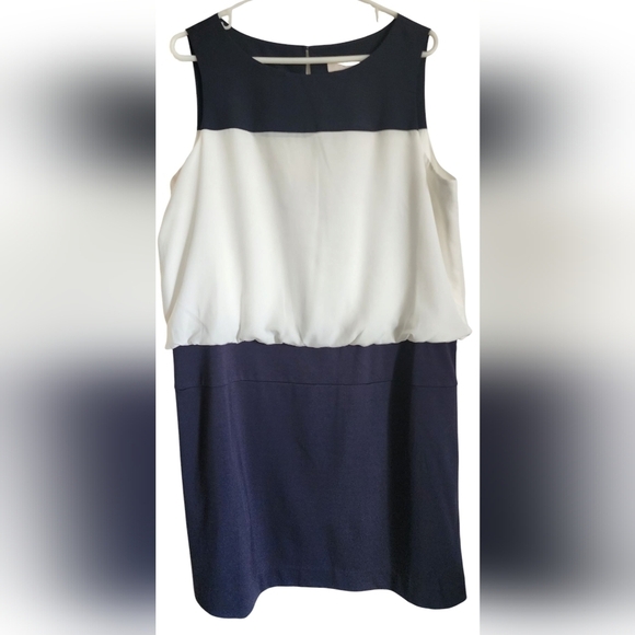Ann Taylor LOFT Navy Blue & White Shift Dress Women's 16 Petite NWT - Picture 1 of 8